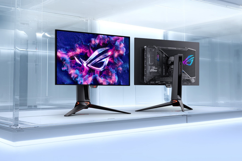 Asus ROG menampilkan Tandem RGB OLED PG32UCWM yang menampilkan mode ganda